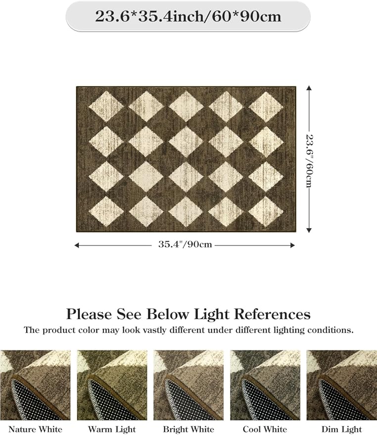 Lahome Small 2x3 Kitchen Rugs Non Slip, Machine Washable Entryway Rugs, Moroccan Trellis Indoor Soft Non-Slip Non-Shedding Throw Bathroom Carpet for Doorway Bedside Laundry Room, Brown