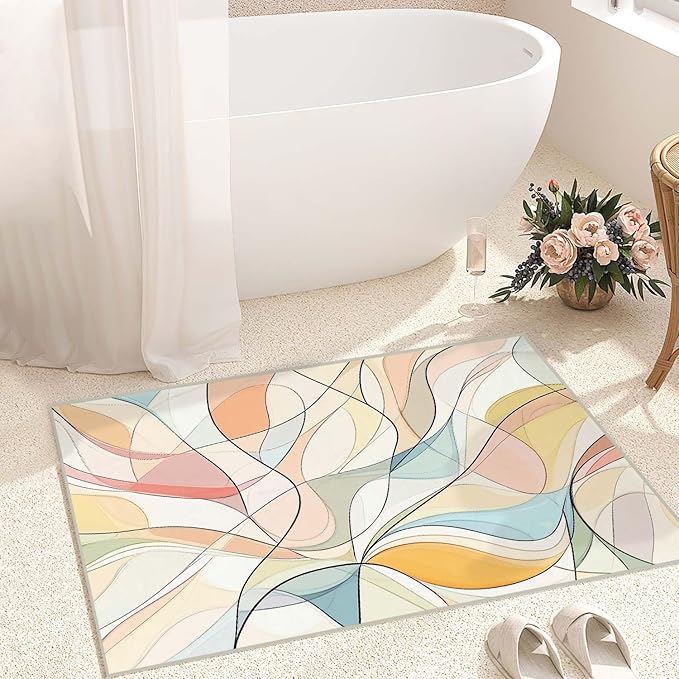 2x3 Entryway Rugs Machine Washable Area Rug Blue Yellow Pink White Modern Abstract Colorful Rug Non-Slip Low Pile Door Mat Entrance Small Carpet for Home Kitchen Bathroom Bedroom