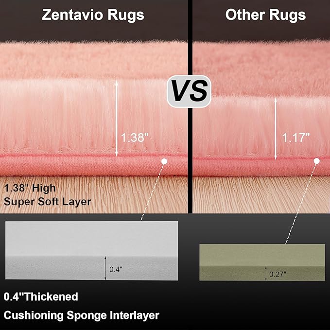 Zentavio Pink Rugs for Girls Room 5x8 Area Rugs for Living Room Cute Carpet for Bedroom Washable Soft Fluffy Shag Aesthetic Plush High Pile Throw Rug for Nursery Kids Room Dorm Room