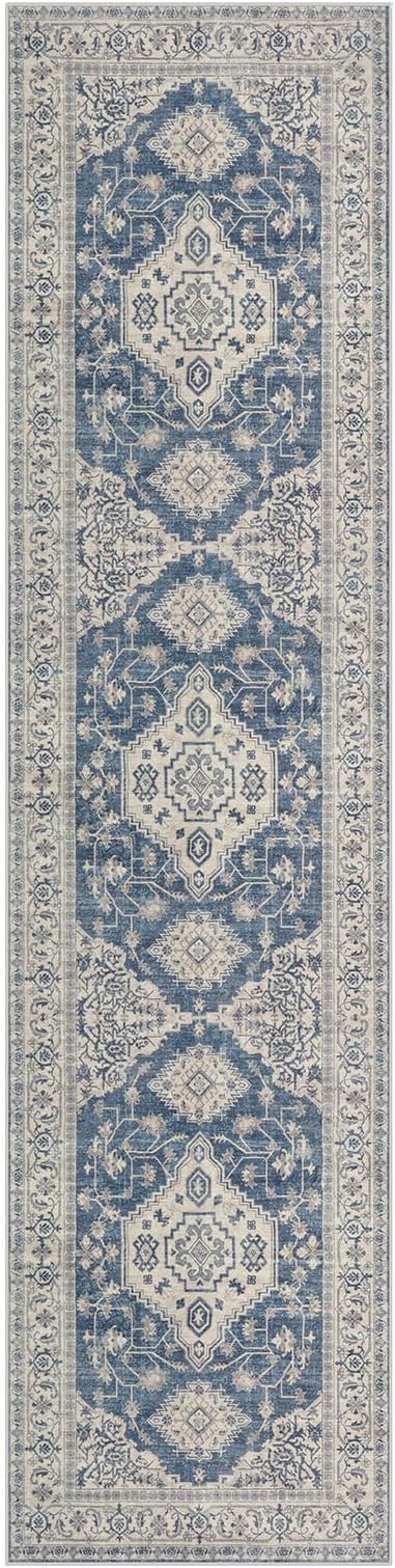 Lahome Oriental Hallway Runner Rug, 2.5x10 Washable Runner Ultra-Thin Hallway Rug for Bedroom Entryway, Soft Long Carpet for Kitchen Bathroom ‎Laundry Room, Blue
