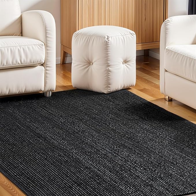 GRUHUM Black Jute Area Rug 9x12 Feet Rectangle Natural Fiber Boho Braided Handwoven Farmhouse Rustic Vintage EcoFriendly Large Carpet Home Décor Rugs - Living Room Hallways Bedroom Enterwayss 9x12'ft