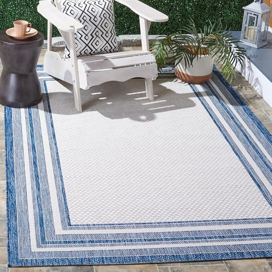 SAFAVIEH Courtyard Collection 6'7" x 9'6" Ivory/Navy CY8475 Indoor/ Outdoor Waterproof Easy Cleaning Patio Backyard Mudroom Area Rug