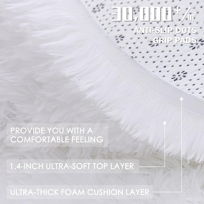 OLANLY Area Rugs for Living Room Bedroom, Machine Washable 4x5.9 Feet Soft Fluffy Shaggy Bedside Rug, Indoor Floor Carpet for Kids Girls and Boys, Dorms, Nursery Rooms, Home Decor Aesthetic, White