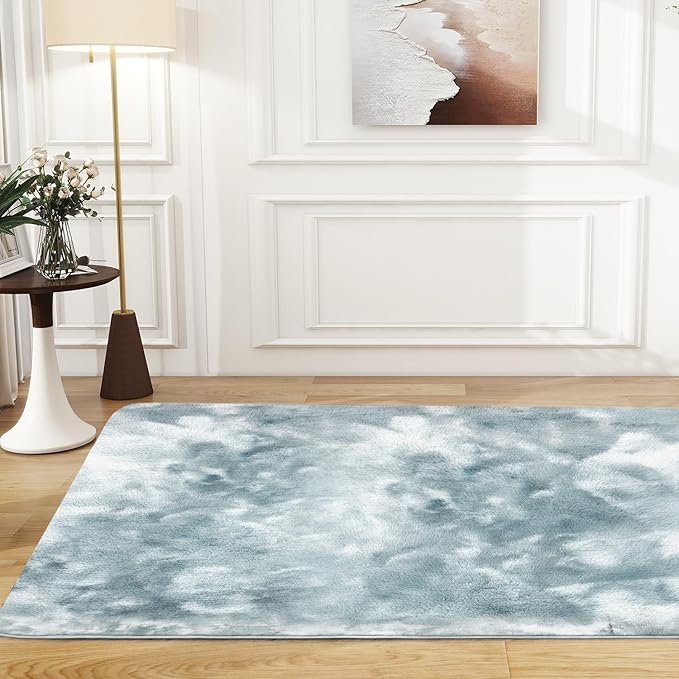 Ultra Soft Area Rug 2x3 Feet, Faux Fur Cozy Fuzzy Area Rug, Indoor Modern Plush Washable Shaggy Carpet for Bedroom Living Room Home Decor, Fluffy Carpet for Kids Room,Nursery,Dorm (Blue)