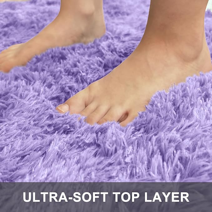 OLANLY 3x5 Machine Washable Small Bedside Rug, Soft Fluffy Shaggy Rugs for Living Room, Bedroom, Indoor Floor Carpet for Kids Girls and Boys, Preppy Dorms, Nursery, Home Decor Aesthetic, Light Purple