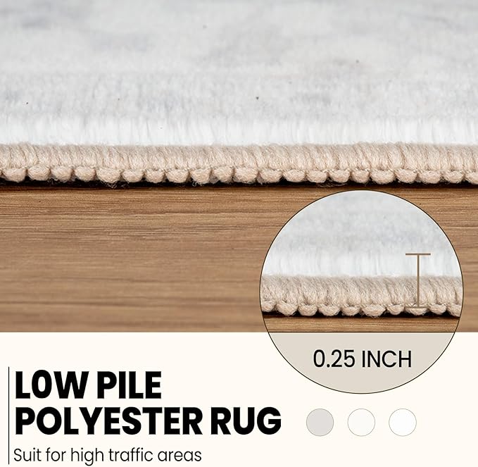 Washable 5x7 Area Rugs, Rugs for Living Room, Low-Pile Water&Stain Resistant Carpet Vintage Distressed Printed Non-Slip Carpet for Bedroom Bathroom Kitchen-Ivory