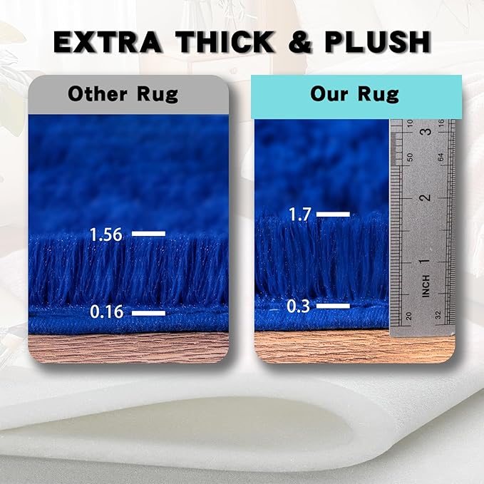 4x6 Area Rug for Bedroom, Blue Rugs for Living Room Nursery Kids Room Dorm Home Decor Aesthetic, Fluffy Shaggy Rug with 4 Anti-Slip Carpet Tapes, Navy Blue
