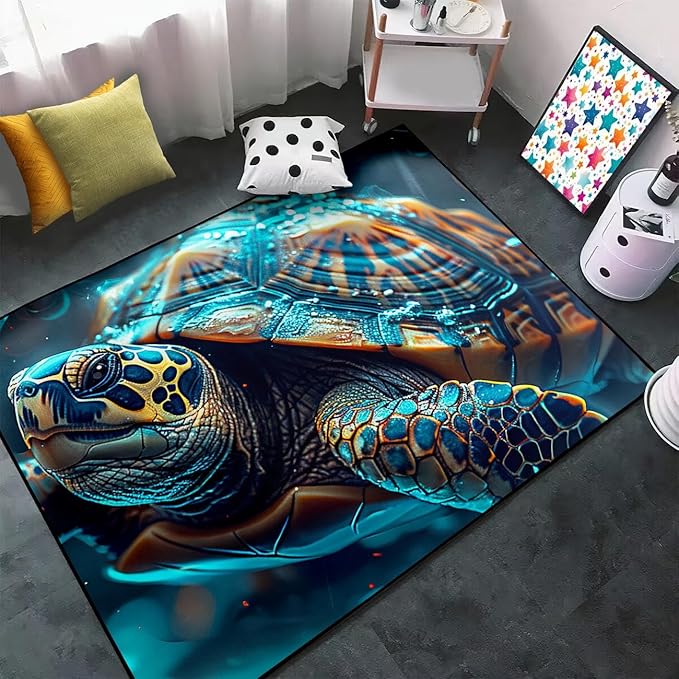 Sea Turtle Area Rug - Sea Turtle Rug for Bedroom Ocean Theme Rugs Ocean Life Decor, 47 in x 39 in