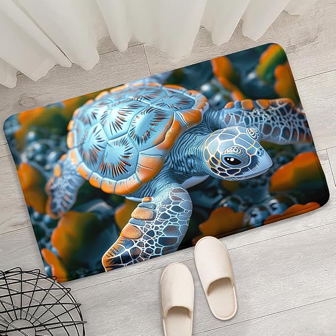 Sea Turtles Rug - Seafloor Turtle Area Rug for Kids 35" L x 23" W Silver Ocean Life Turtles Carpet Rugs for Bedroom Living Room Kids Room Decor