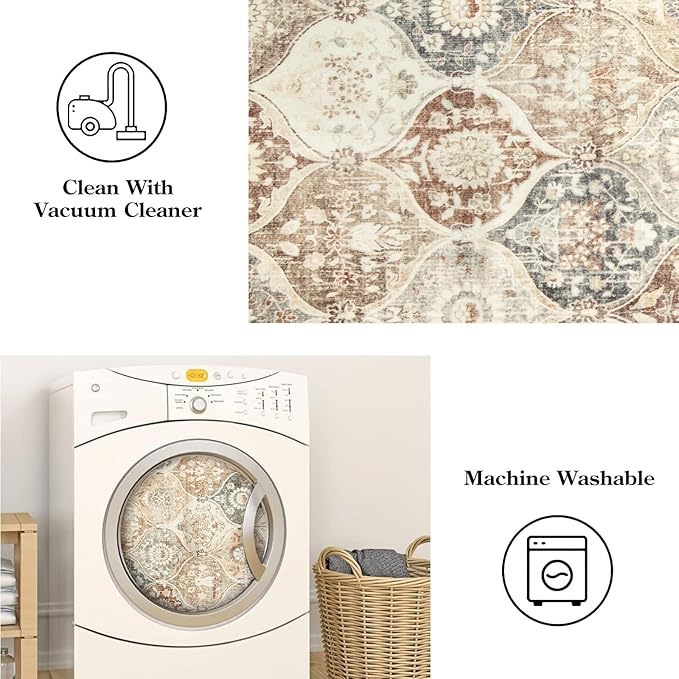 Lahome Moroccan Trellis Hallway Runner Rug, 2x6 Kitchen Runner Rugs Non Skid Washable, Vintage Laundry Room Rug Ultra-Thin Long Carpet for Bathroom Bedroom Entryway, Khaki