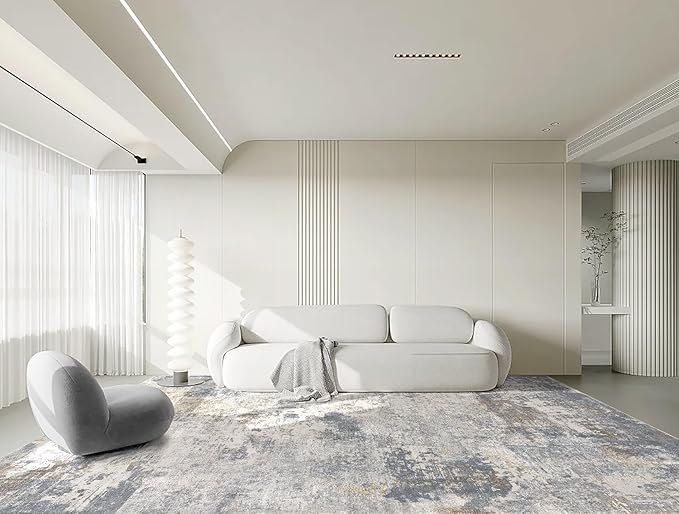 10x14 Area Rug Living Room Rugs - Washable Neutral Modern Abstract Soft Thin Large Rug Indoor Floor No Slip Rug Carpet for Bedroom Under Dining Table Home Office Decor - Blue Grey