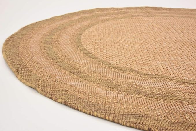 Unique Loom Outdoor Border Collection Area Rug - Multi Border (6' 1" Round, Tan/ Light Brown)