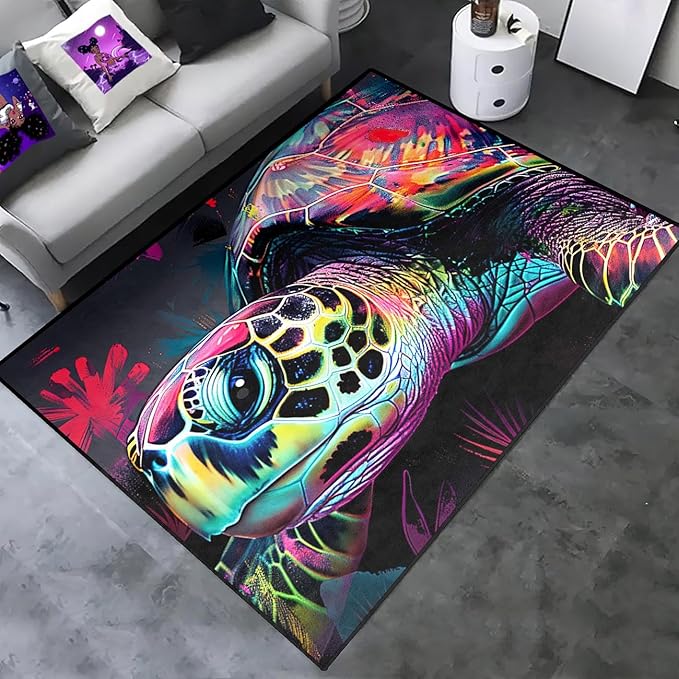 Sea Turtle Area Rug - Sea Turtle Rug for Bedroom Colorful Ocean Theme Rugs Ocean Life Decor, 3x4 Feet