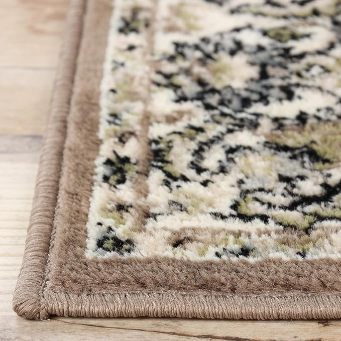 Superior Indoor Area Rug, Jute Backing, Plush Floral Rugs for Entryway, Kitchen Floors, Office Floor Cover, Traditional Oriental Rugs, Lille Collection, 5' x 8', Brown