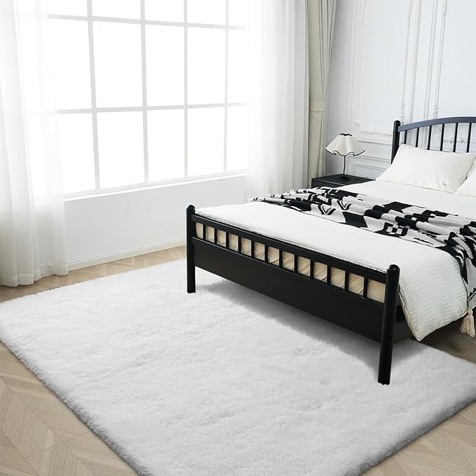 Fluffy Rug Shaggy Area Rug, White 2x4 Area Rugs for Bedroom, Small Bedside Rug, Soft Fluffy Shaggy Entryway Throw Rugs for Living Room Bedroom Kids Room Home Decor