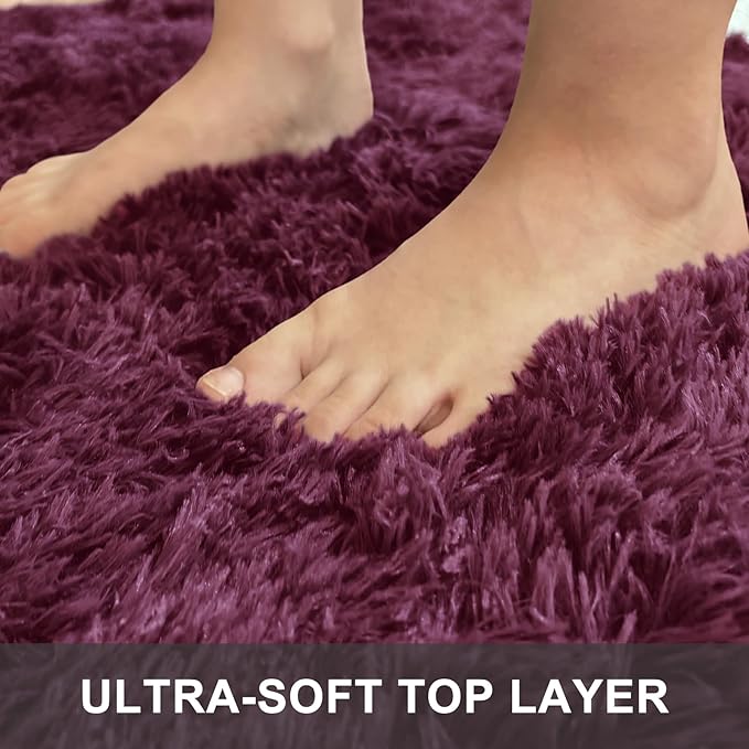 OLANLY 9x12 Machine Washable Large Area Rugs for Living Room, Bedroom, Soft Fluffy Shaggy Bedside Rug, Indoor Floor Carpet for Kids Girls and Boys, Dorms, Nursery, Home Decor Aesthetic, Burgundy