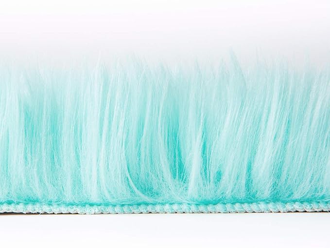 Ashler faux fur rug, Fluffy Shaggy Area Rug Ultra Soft 2.2 x 6 Feet Rectangle Fur Rug, Turquoise Fuzzy Rug Machine Washable Shag Rug, Nursery Decor Throw Rugs for Bedroom, kids room, Living Room