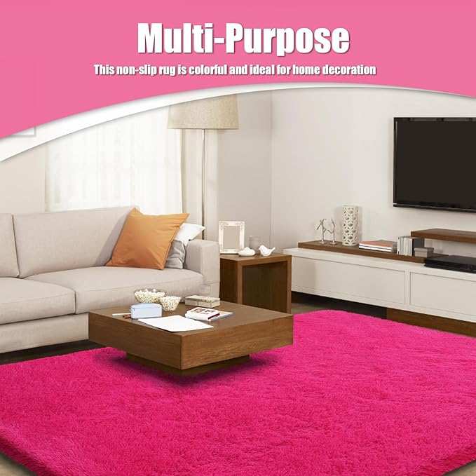 6x9 Fluffy Area Rug for Living Room,Shag Area Rugs for Bedroom,Soft Fuzzy Rug Non-Shedding Indoor Plush Carpet for Kids Bedroom Nursery Dorm Home Decor,Hot Pink