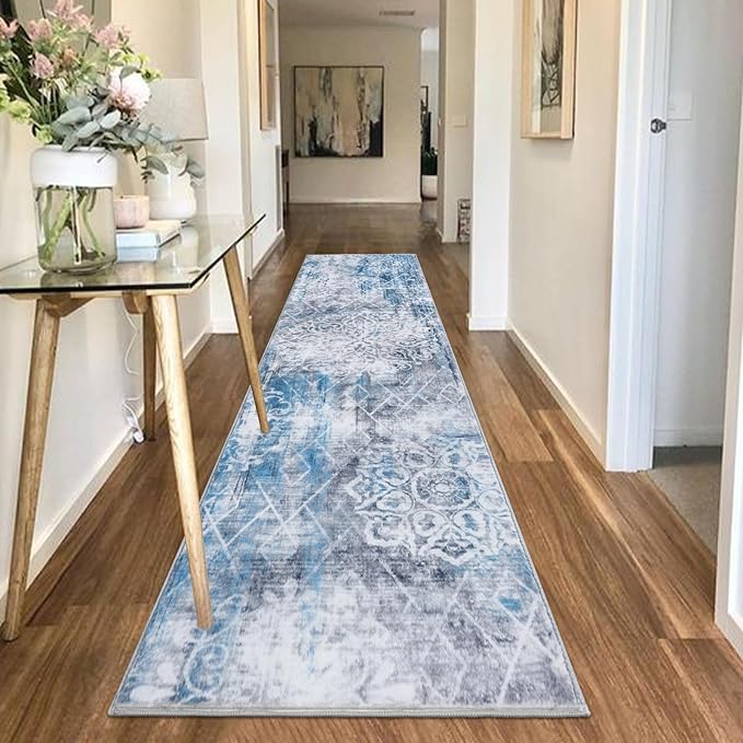 HEBE Hallway Runner Rug 2'x10' Washable Vintage Distressed Area Rugs Non Slip Laundry Rug Runner Boho Floor Carpet Runners for Hallways Entryway Laundry Room Kitchen Bathroom