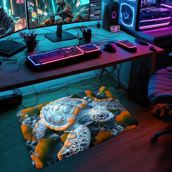 Sea Turtles Rug - Seafloor Turtle Area Rug for Kids 35" L x 23" W Silver Ocean Life Turtles Carpet Rugs for Bedroom Living Room Kids Room Decor