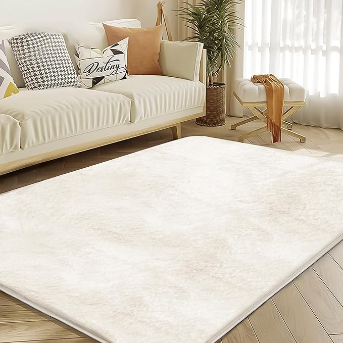 Ultra Soft Kitchen Rugs for Entryway Bathroom 2x3 Feet, Fuzzy Washable Indoor Door Mat - Cozy Faux Rabbit Fur, Small Carpet for Bedroom Entry (Beige)
