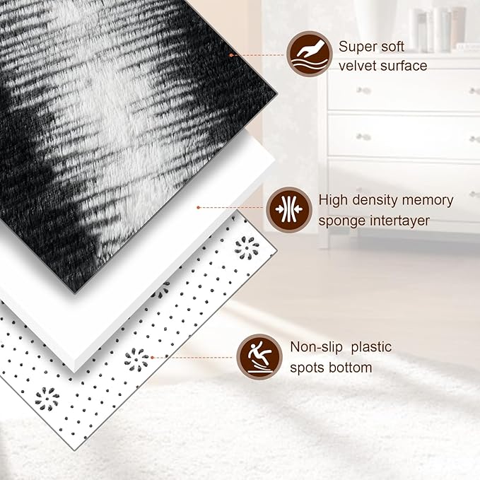 TWINNIS Super Soft Shaggy Rugs Fluffy Carpets, 4x5.9 Feet, Indoor Modern Plush Area Rugs for Living Room Bedroom Kids Room Nursery Home Decor, Upgrade Anti-Skid Rectangular Fuzzy Rug, Black White