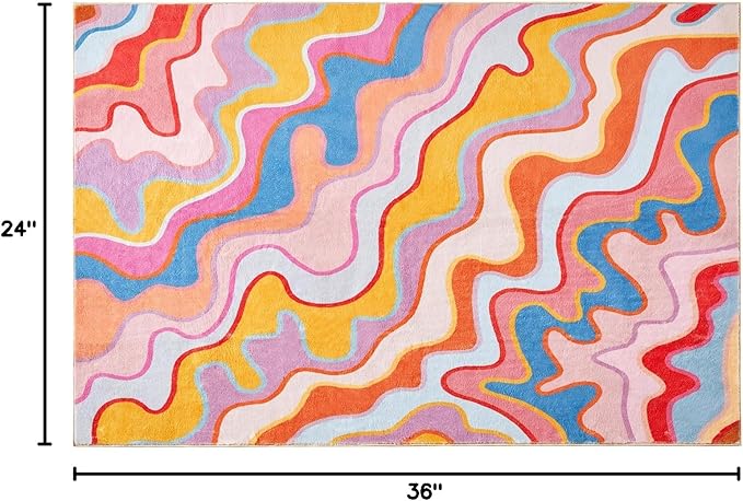 Vintage Abstract Small Area Rug 2x3 Hippie Aesthetic Groovy Striped Cute Bathroom Rug Non-Slip Colorful Orange and Blush Washable Throw Rug for Kitchen Entryway Indoor Doormat