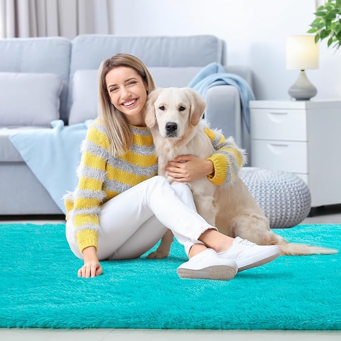 Sour Lemon 8x10 Area Rugs for Bedroom, Living Room Fluffy Rug, Large Area Rug Shag Shaggy Carpet Soft Plush Furry Bedside Rugs, Machine Washable Area Rugs for Kids Girls Boys Home Decor Anti Slip