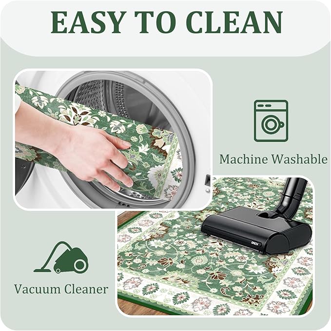 Washable Area Rugs 5'x7' Living Room, Non Slip Floral Vintage Low Pile Large Rugs for Living Room Stain Resistant for TribalBedroom, Farmhouse, Dining Room, Kids Playroom