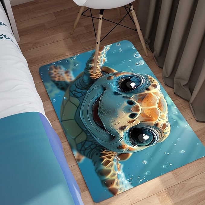 Sea Turtles Area Rug - Sea Turtle Rug for Bedroom Ocean Theme Rugs Coastal Rugs for Bedroom Ocean Animal Room Decor, 35 x 23 Inches