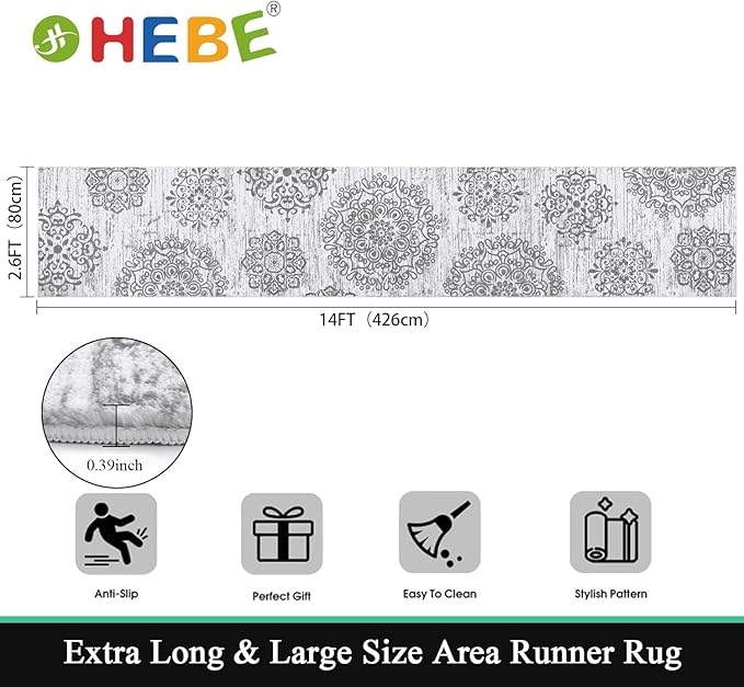HEBE Hallway Runner Rug 2'8''x14' Washable Vintage Distressed Area Rugs Non Slip Laundry Rug Runner Boho Floor Carpet Runners for Hallways Entryway Laundry Room Kitchen Bathroom