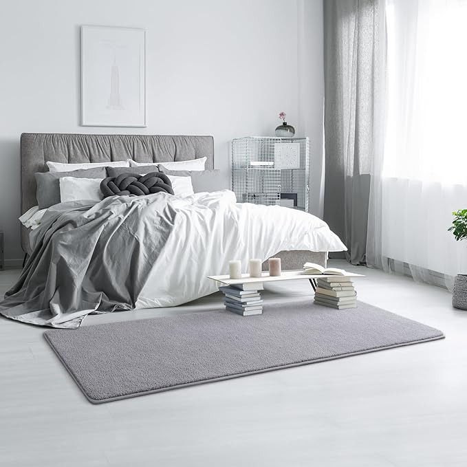 Keeko 2x6 Runner Rug, Grey Bedroom Bedside Runner Rug Small Carpet Living Room Area Throw Rugs for Hallway Soft Indoor Memory Foam Rugs for Teen Kids Classroom Nursery Dorm Laundry Room Decor