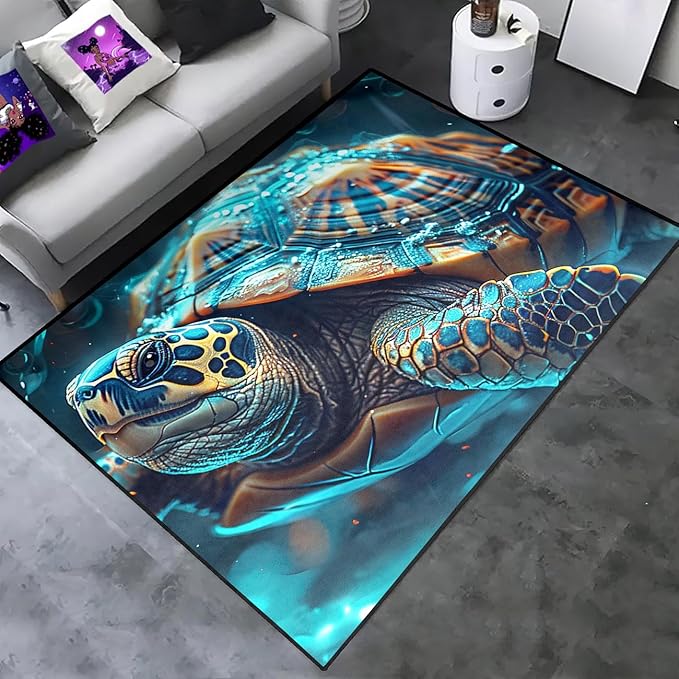 Sea Turtle Carpet Rug - Kids Coastal Rugs for Bedroom Sea Turtle Area Rug for Living Room Ocean Life Theme, 59 in x 39 in