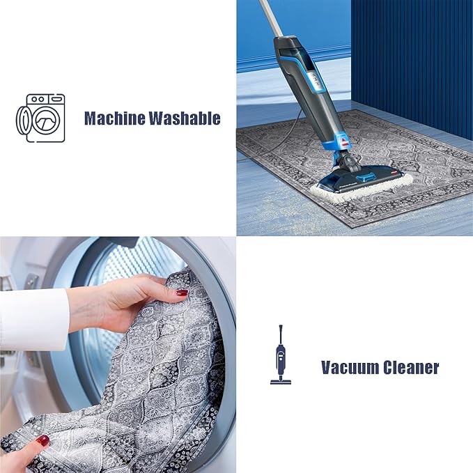 Yancorp 4'x6' Area Rug for Bedroom Washable Rug Vintage Carpet Anti Slip Living Room Big Area Rug for Dinning Room Table Grey
