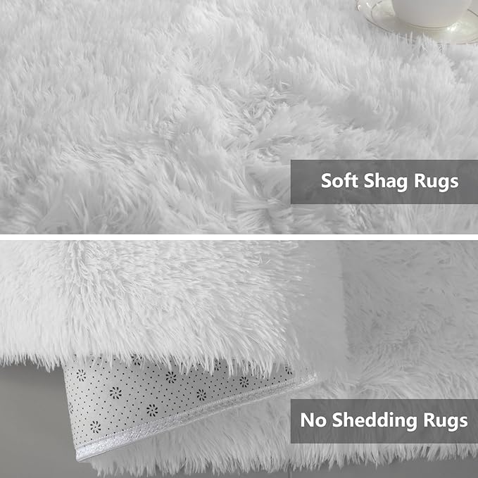 Shag Area Rugs for Living Room 8X10 Ultra Soft Fluffy Area Rugs for Bedroom Dorm, Indoor Carpet Nursery Rugs for Kids Girls Room Home Decor,White