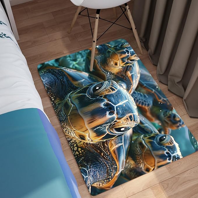 Sea Turtles Rug for Kids - Sea Turtle Area Rug 35" L x 23" W Ocean Life Turtles Carpet for Bedroom Living Room Ocean Turtle Kids Room Decor