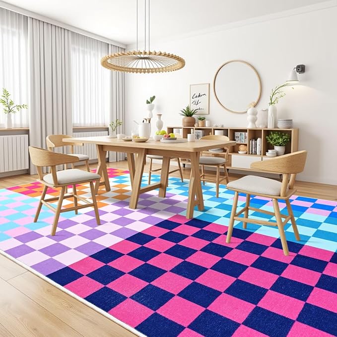 Terrug Multicolored Checkered Rug for Living Room Bedroom, 6x9 Soft Washable Area Rug with Non Slip, Low Pile Stain Resistance Carpet for Kids Room Entryway Kitchen Dorm