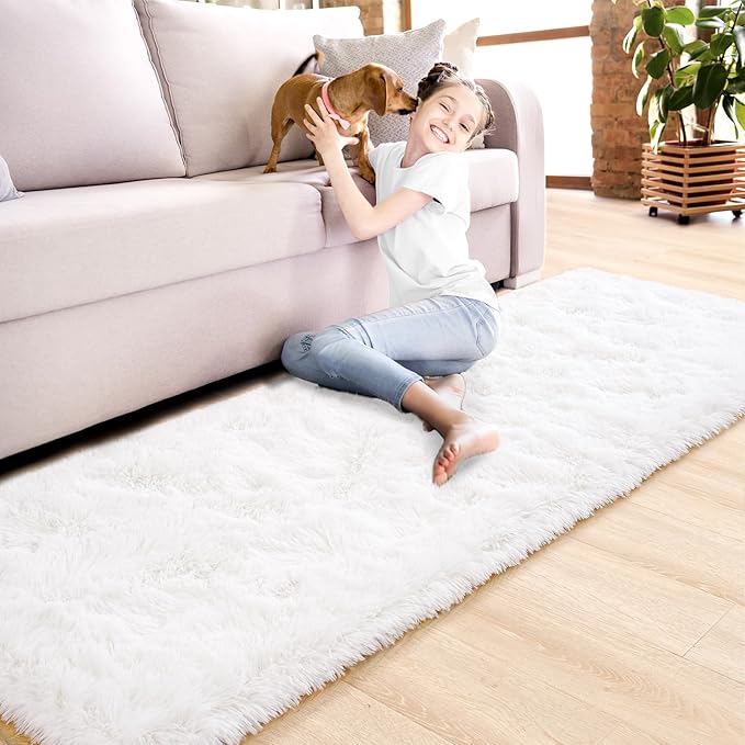 Noahas Cream White Runner Rug for Hallway,2'x6' Long Area Rugs for Bedroom Living Room,Non Slip Thick Shag Floor Carpet for Entryway Kitchen Dorm Nursery Bedside Kids Room
