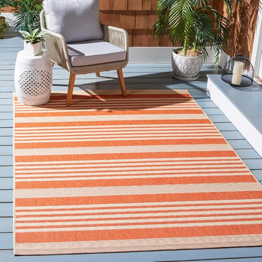SAFAVIEH Courtyard Collection Area Rug - 5'3" x 7'7", Terracotta & Beige, Stripe Design, Non-Shedding & Easy Care, Indoor/Outdoor & Washable-Ideal for Patio, Backyard, Mudroom (CY6062-241)