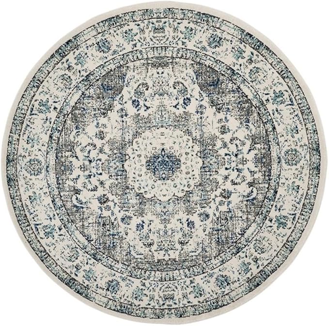 SAFAVIEH Evoke Collection 4' Round Ivory/Grey EVK220D Shabby Chic Oriental Medallion Non-Shedding Dining Room Entryway Foyer Living Room Bedroom Area Rug