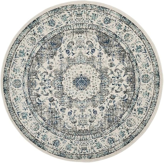SAFAVIEH Evoke Collection 4' Round Ivory/Grey EVK220D Shabby Chic Oriental Medallion Non-Shedding Dining Room Entryway Foyer Living Room Bedroom Area Rug