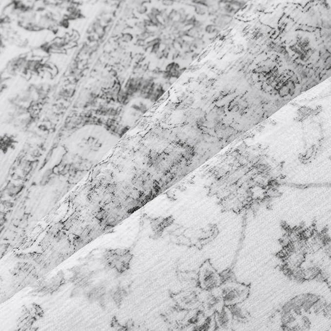 2x5 Washable Neutral Runner Rug Grey Hallway Kitchen Non-Slip Low Pile Floral Carpet Vintage Soft Thin Small Throw Rug for Bathroom Bedroom Entryway Indoor Entrance