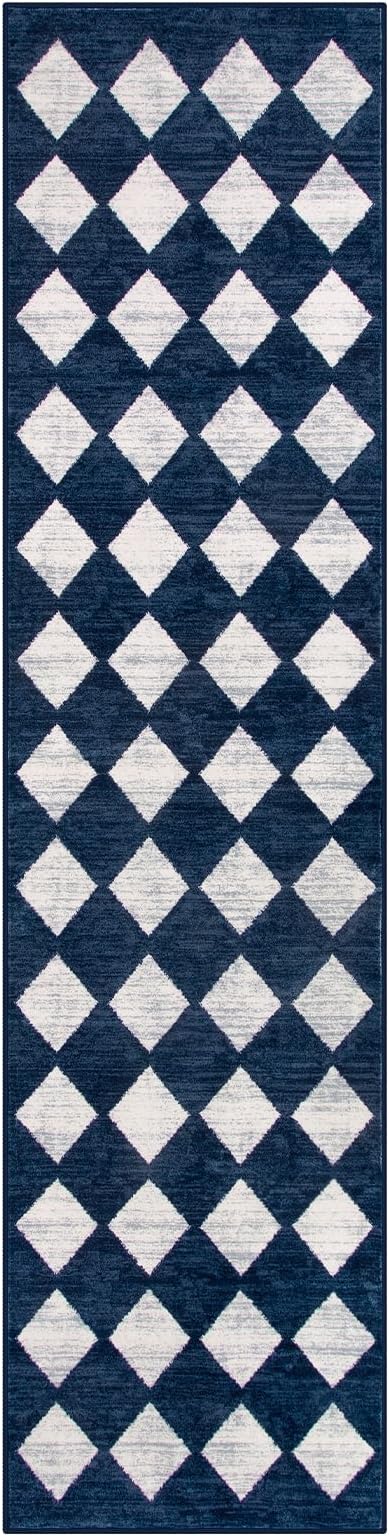 Lahome Checkered 2x8 Hallway Runner Rug,Soft Kitchen Runner Rugs Non Skid Washable,Blue Bathroom Carpet Runners,Moroccan Trellis Low Pile Rug Runners for Entryway Laundry Room Foyer(2'x8',Blue)