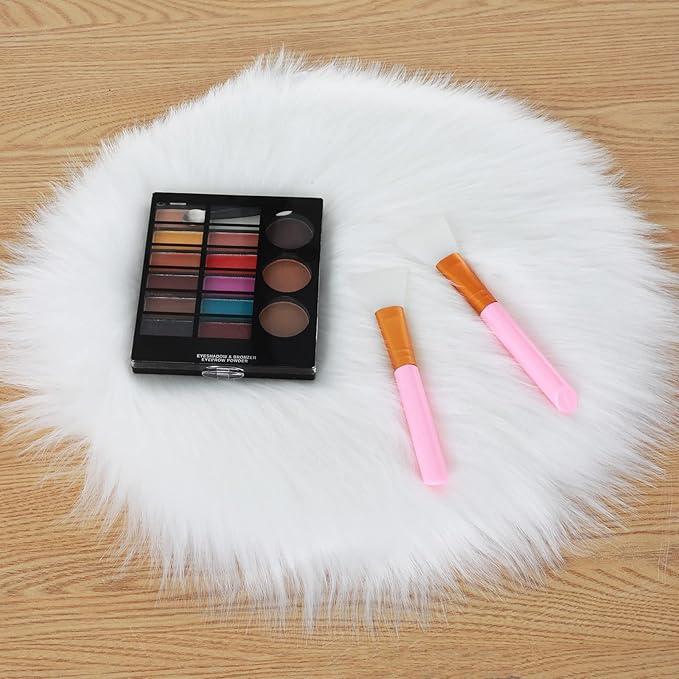 Molain Faux Fur Chair Pad 12 inch Round Cover Seat Cushion Pad Carpet Mat Soft Fluffy Area Rug for Seat Pad Couch Pad,Photographing Background of Jewelry(White)
