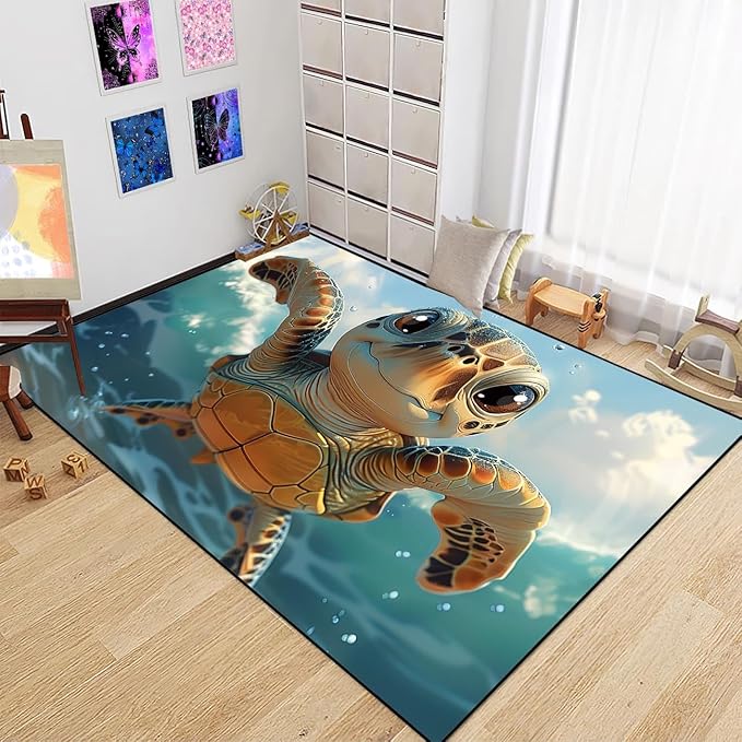Sea Turtle Rugs - Sea Turtle for Kids Boys Coastal Rug for Bedroom Ocean Life Theme Decor Ocean Carpet Rug, 47 x 31 Inches