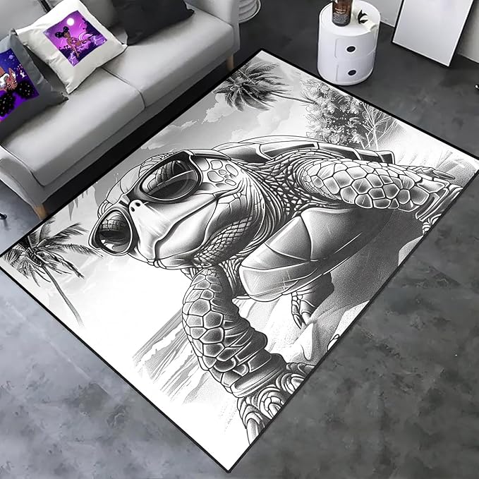 Sea Turtle Area Rug - Sea Turtle Rug for Bedroom Ocean Theme Rugs Coastal Rugs for Bedroom Ocean Animal Room Decor, 70 x 55 Inches