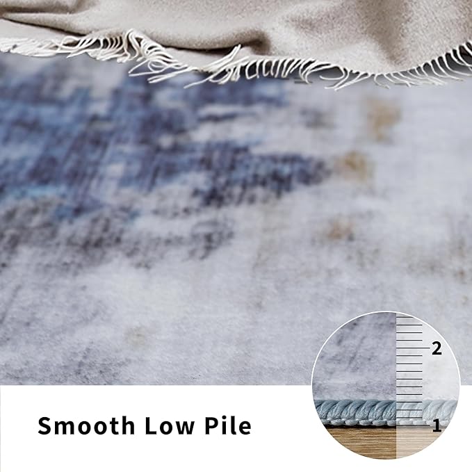 Toneed 2x6 Runner Rug Modern Abstract Hallway Rug Washable Non Slip Rubber Rugs for Kitchen Stairs Entryway Bedroom Living Room Printed Low Pile Foldable Accent Rugs Blue/White