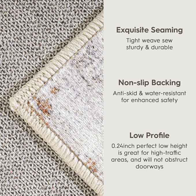 Eleisa Modern Abstract 2x8 Hallway Runner Rug, Gold & White, Non-Slip Washable Low Pile Rugs, Vintage Rug Hallway Indoor Carpet for Kitchen, Entryway and Laundry Room