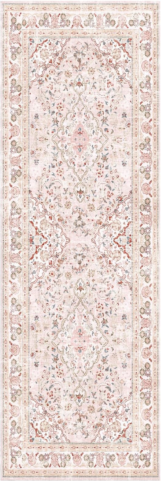 Vhong Pink Area Rugs Washable Boho Vintage Modern Neutral Runner 2×6 Carpet for Kitchen Hallway Living Room Girls' Room Nursery Room Non Slip