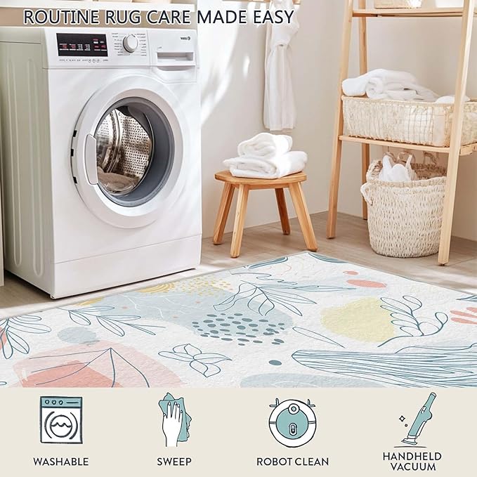 2x3 Entryway Rug Boho Minimalist Botanical Leaf Area Rug Ultra-Thin Small Carpet Bathroom Non Slip Indoor Entrance Low Pile Door Mat Kitchen Stain Resistant Washable Machine